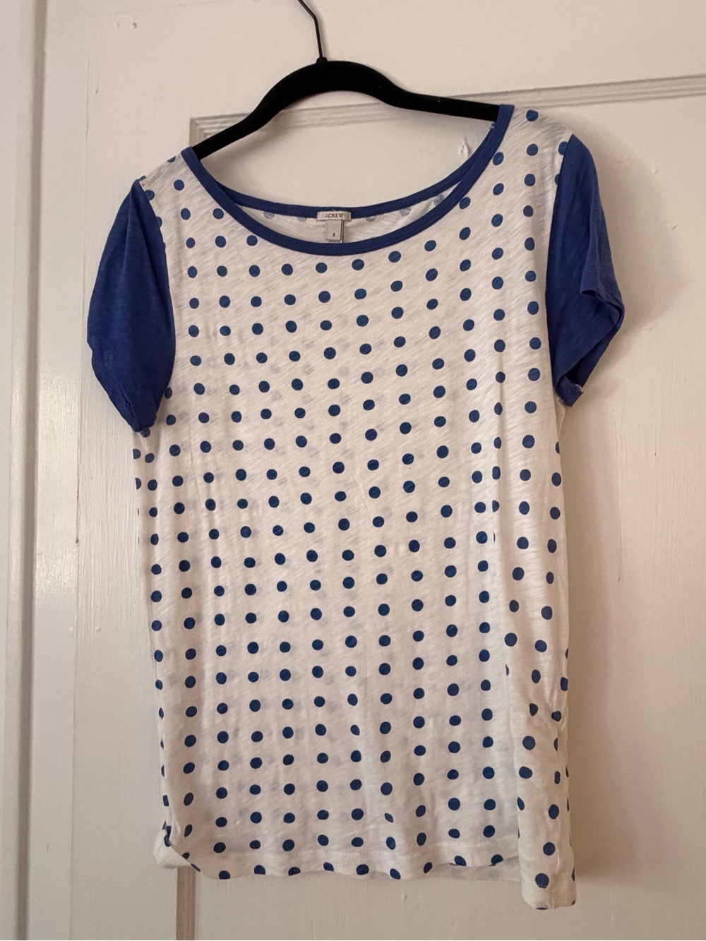 J. Crew White Tee with Blue Polka Dots